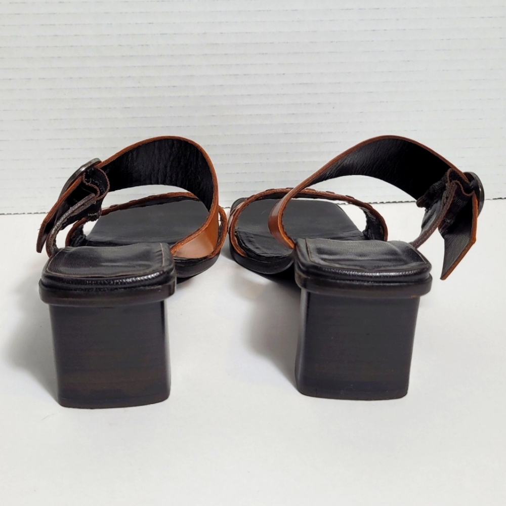 Yves Saint Laurent Dual Strap w Buckle Square Toe Vintage Leather Sandals 6.5Med - Picture 7 of 8